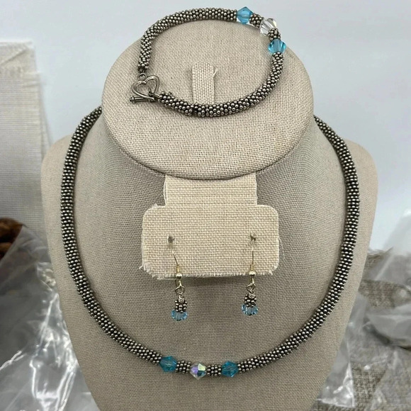 Vintage Sterling 925 Southwestern Jewelry Set - Necklace Bracelet Earrings - Picture 8 of 14